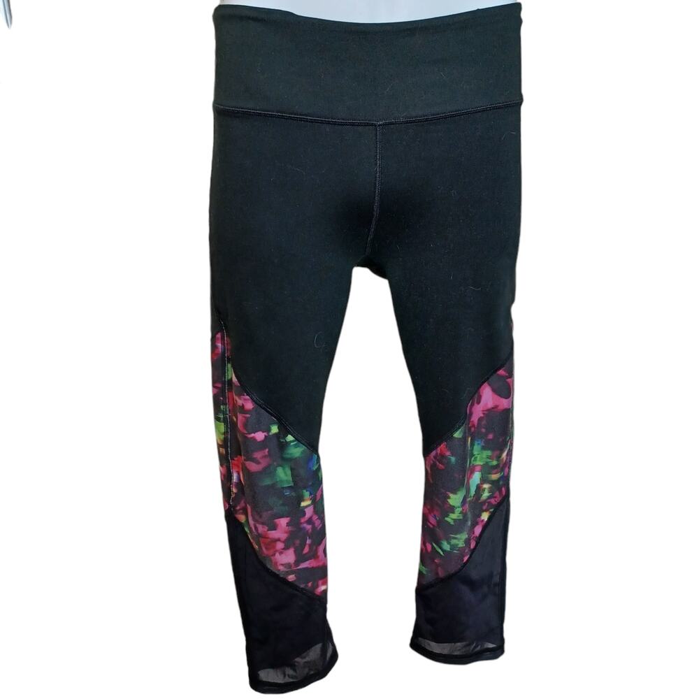 Fabletics Womens PowerHold‎ Capri Pants Small Black Multicolor Mesh Activewear